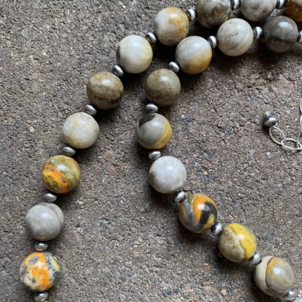 S.Silver Round Bumblebee Jasper Pearlsbeadnecklace - image 7